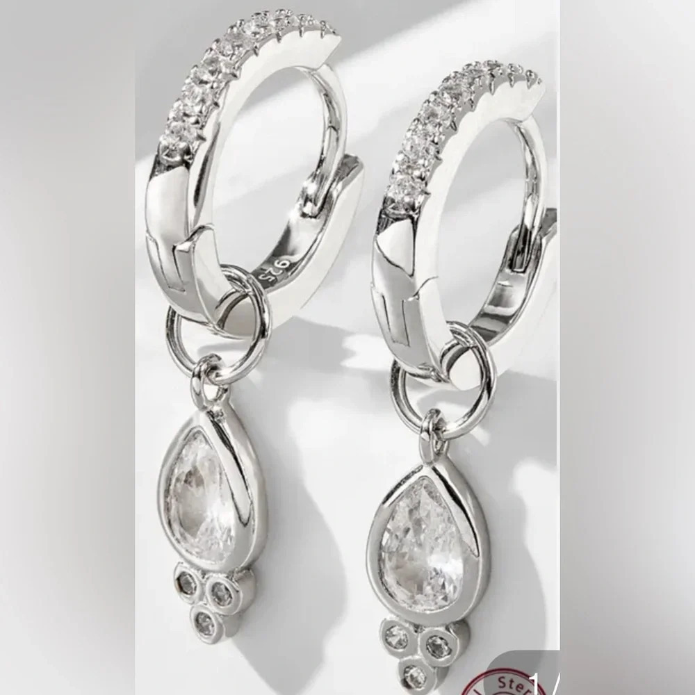 925 Sterling Silver White Gold Plated Rhodium Plated Drop Earrings